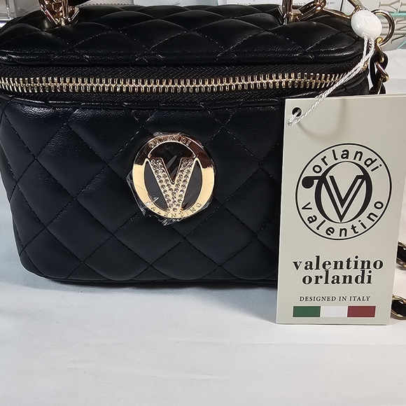 Valentino Orlandi Black Quilted Mini Crossbody Tote NWT Retail $330 - Picture 1 of 11